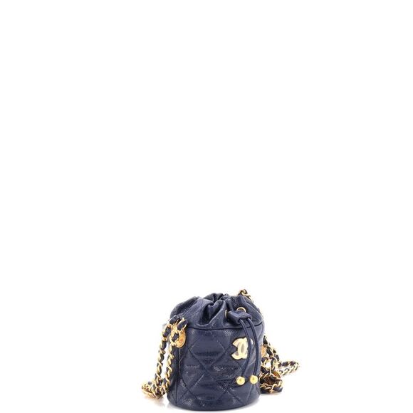 Chanel Twist Your Buttons Drawstring Bucket Bag Quilted Caviar Mini Blue - Picture 2 of 6